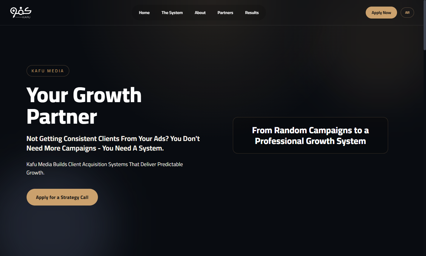 Growth-agency intake site screenshot