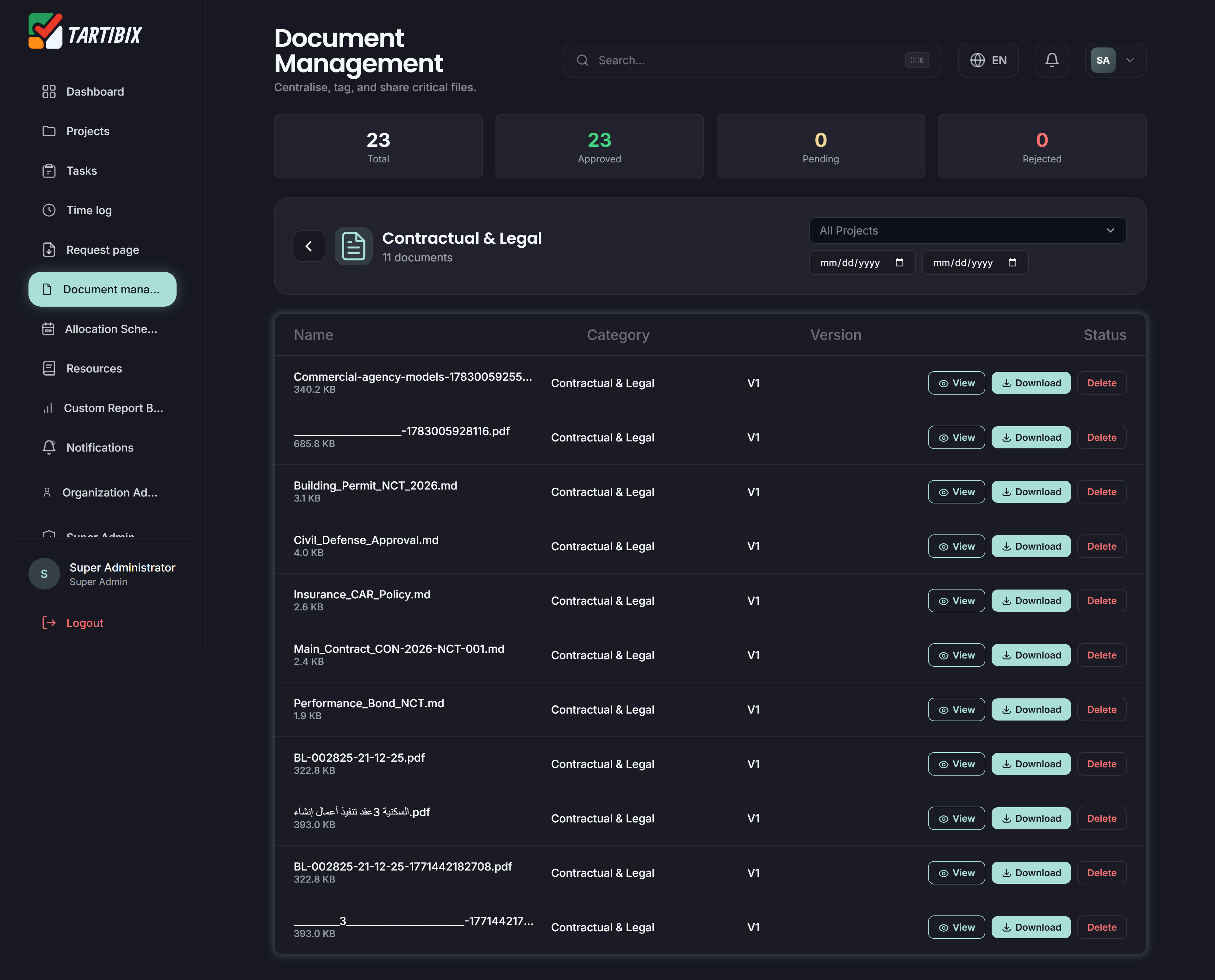 Construction resource console - Document Management