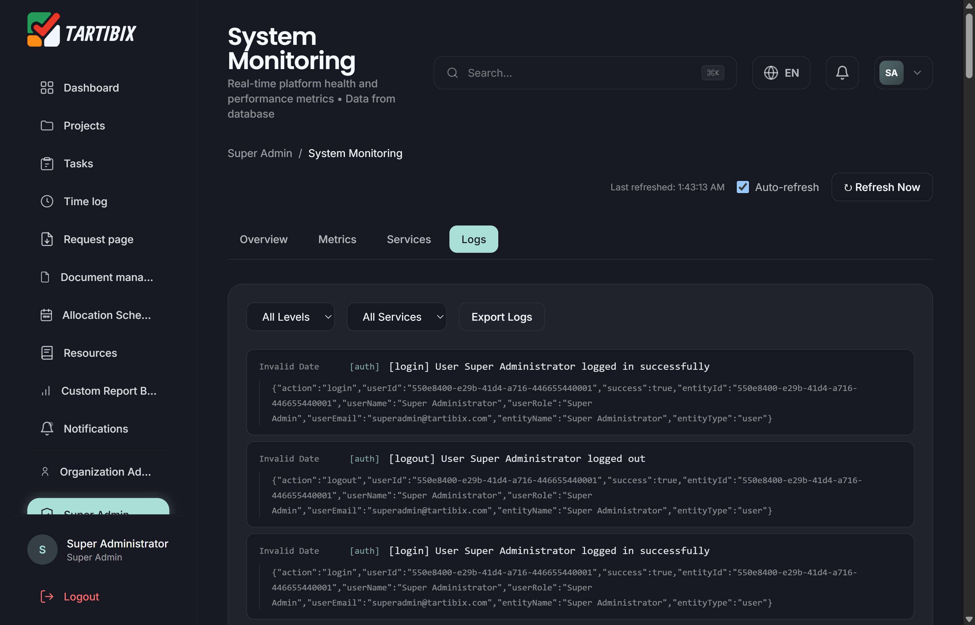 Construction resource console - Monitoring